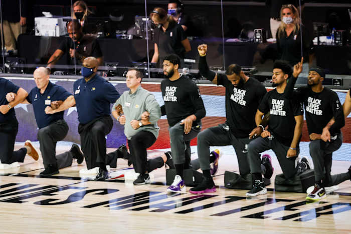 The NBA has largely supported its players' protests, including kneeling during the anthem.